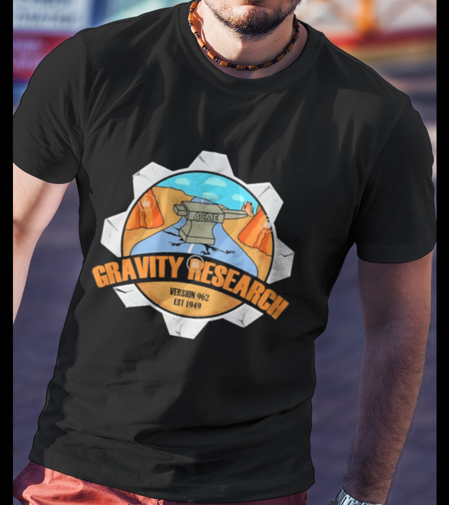 Acme Gravity Research Version 962 Est 1949 Cartoon Desert Road Scene T-Shirt