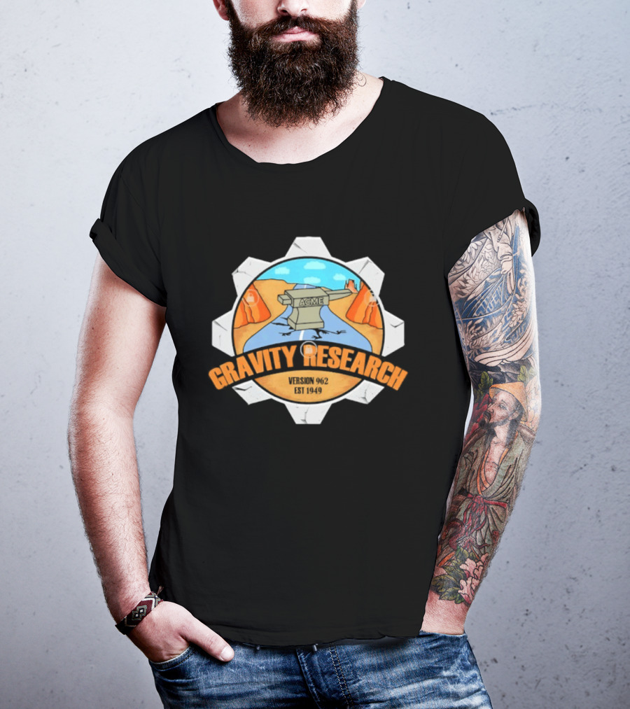 Acme Gravity Research Version 962 Est 1949 Cartoon Desert Road Scene T-Shirt