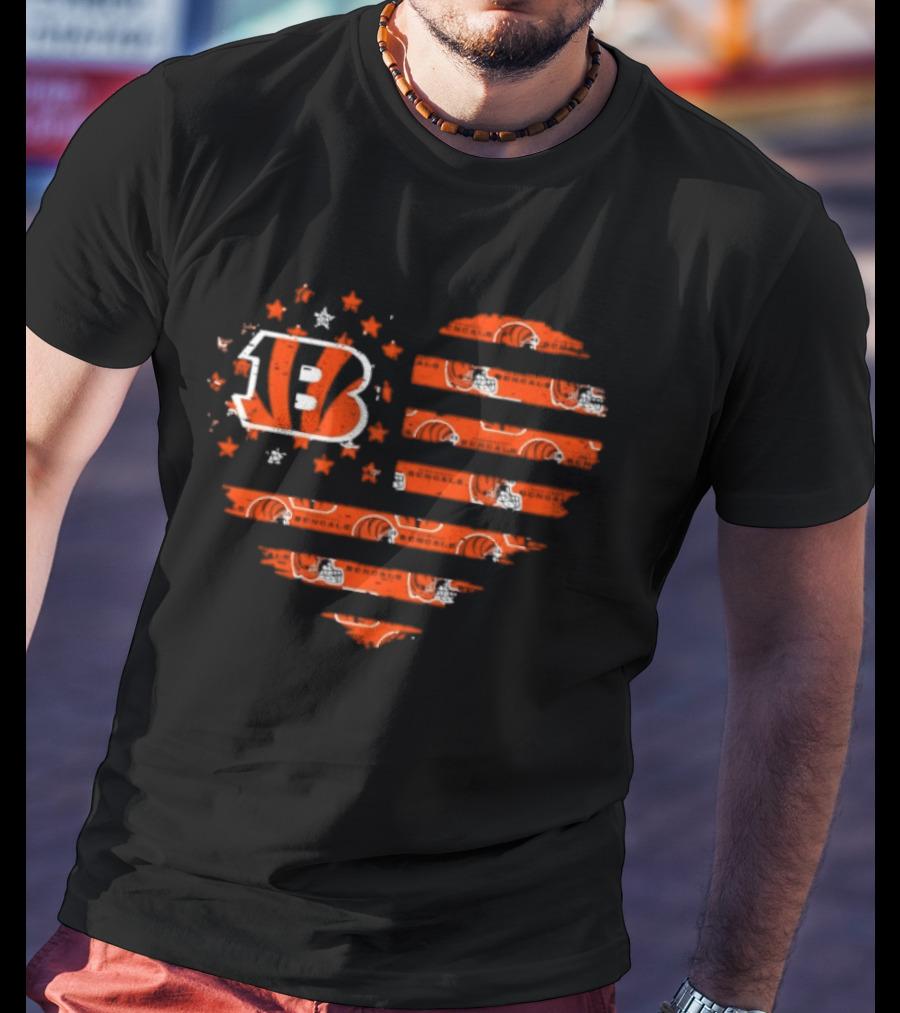 Cincinnati Bengals American Flag Heart 2026 Season T-Shirt