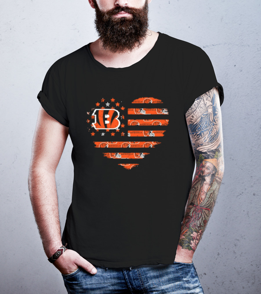 Cincinnati Bengals American Flag Heart 2026 Season T-Shirt