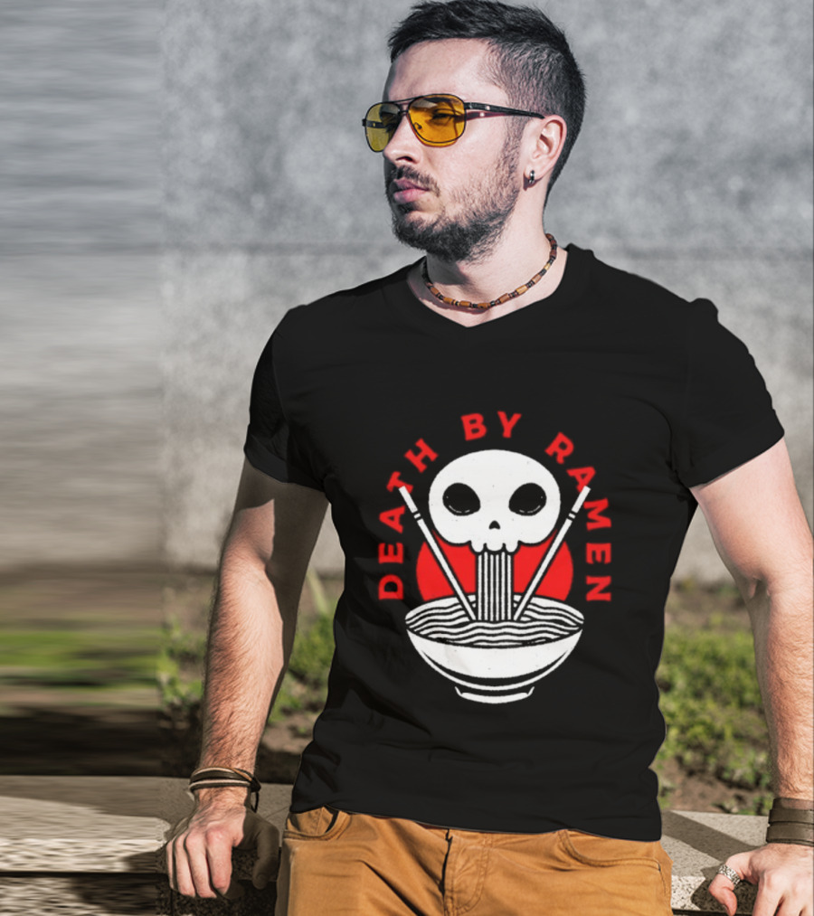 Death By Ramen Skull And Chopsticks Japanese Food Noodles Bowl T-Shirt