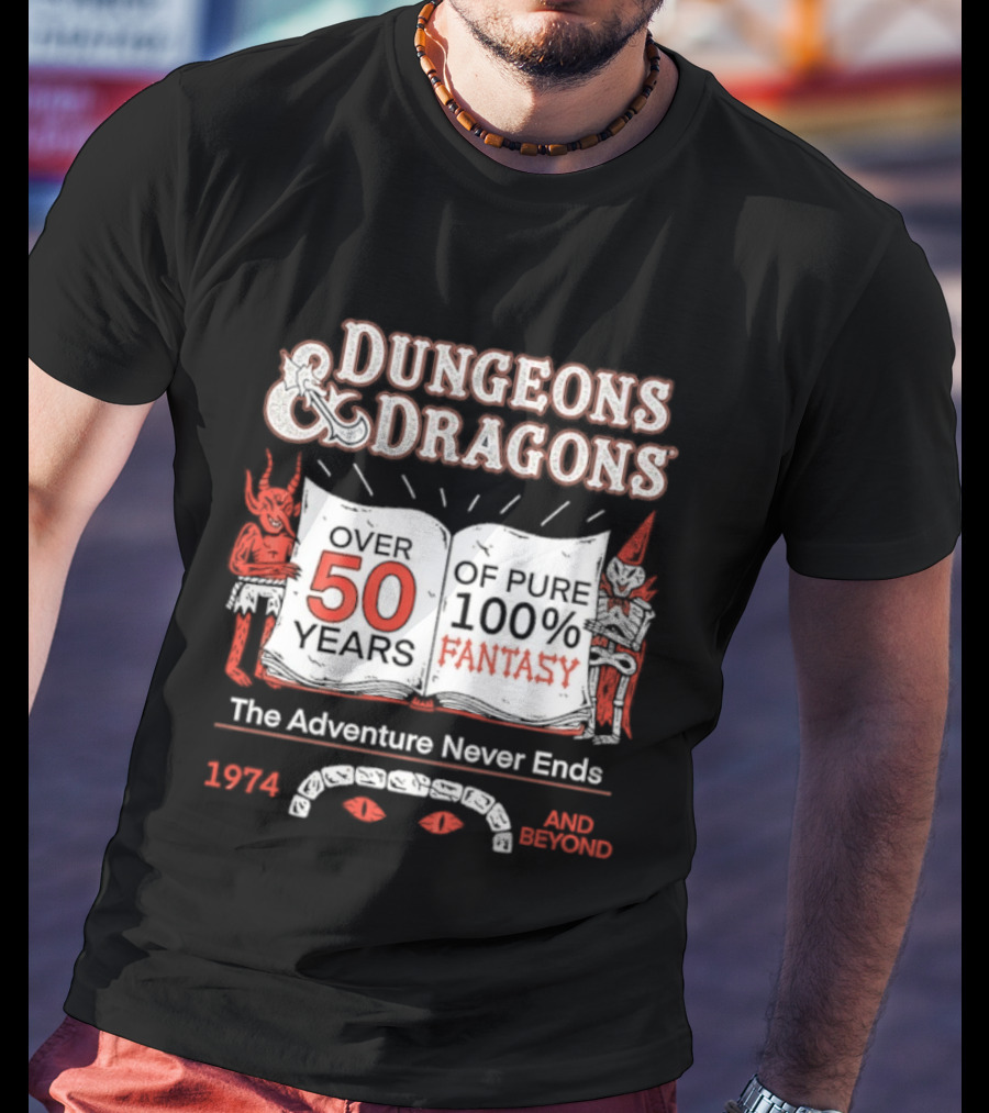 Dungeons And Dragons 50 Years Pure 100 Fantasy 1974 The Adventure Never Ends T-Shirt