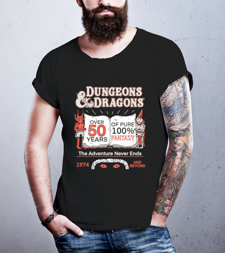 Dungeons And Dragons 50 Years Pure 100 Fantasy 1974 The Adventure Never Ends T-Shirt