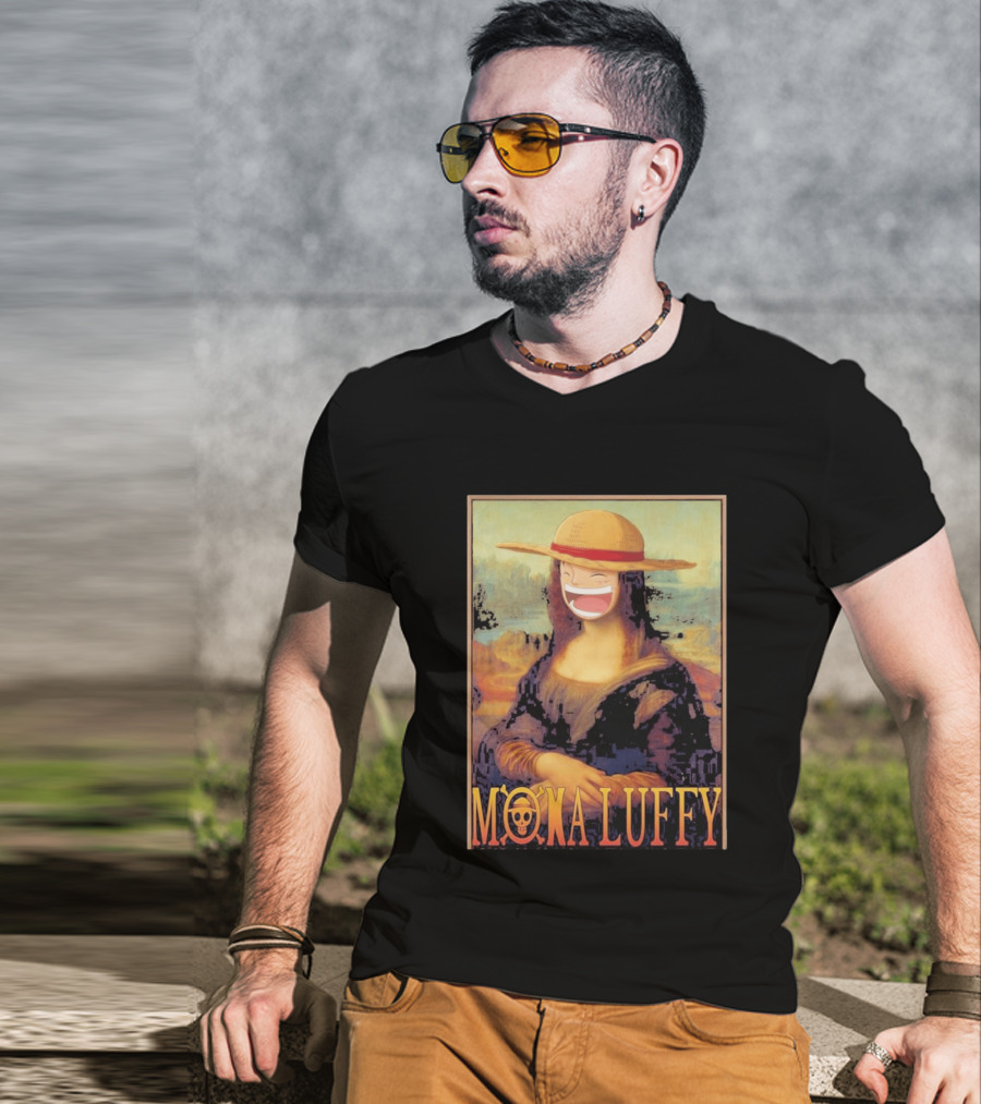 Mona Luffy Anime Mashup Mona Lisa T-Shirt