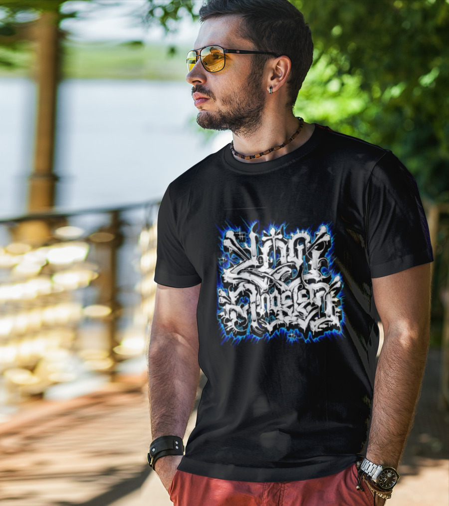 Gangster Streetwear Graffiti Urban White Blue Flame T-Shirt