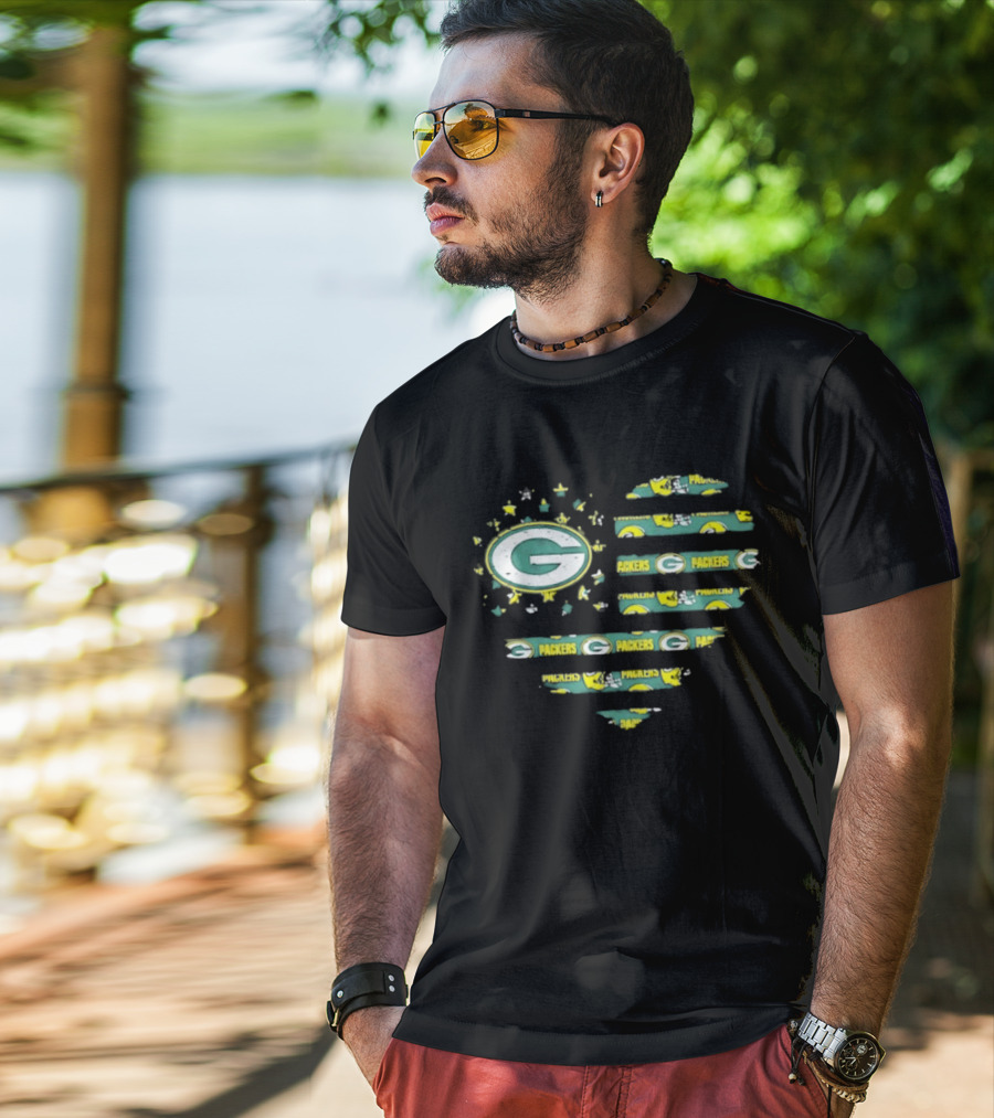 Green Bay Packers 2026 Season American Flag Heart Packers Gamers NFL Football Fans T-Shirt