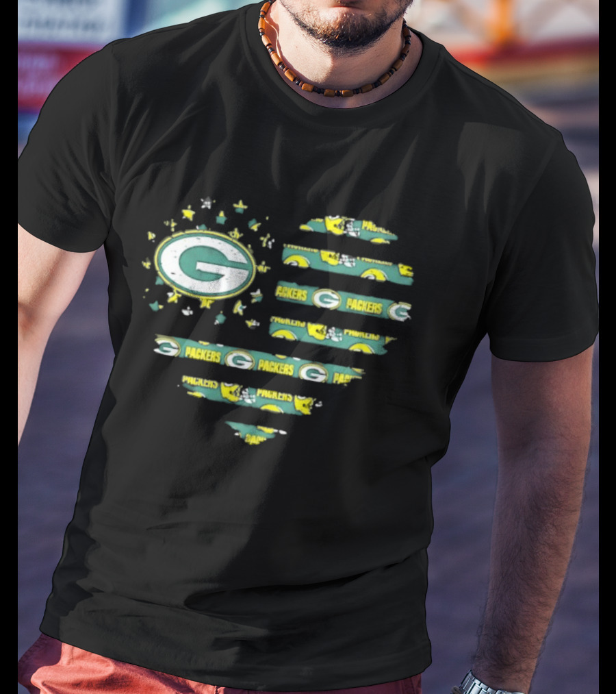 Green Bay Packers 2026 Season American Flag Heart Packers Gamers NFL Football Fans T-Shirt