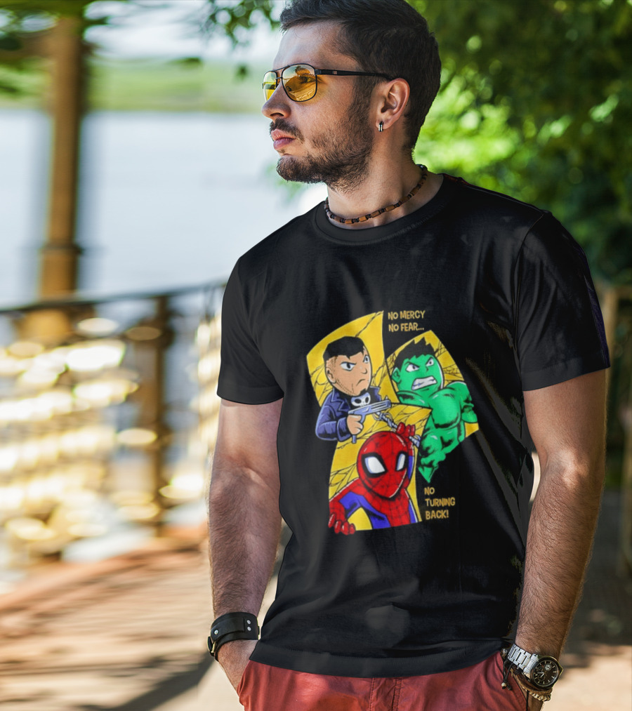 No Mercy No Fear No Turning Back Punisher Hulk Spider Man Comics Characters T-Shirt