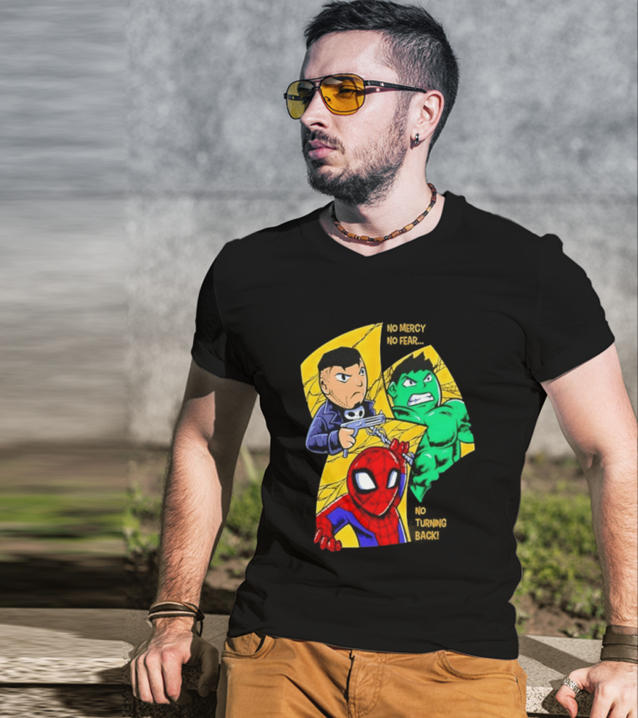 No Mercy No Fear No Turning Back Punisher Hulk Spider Man Comics Characters T-Shirt