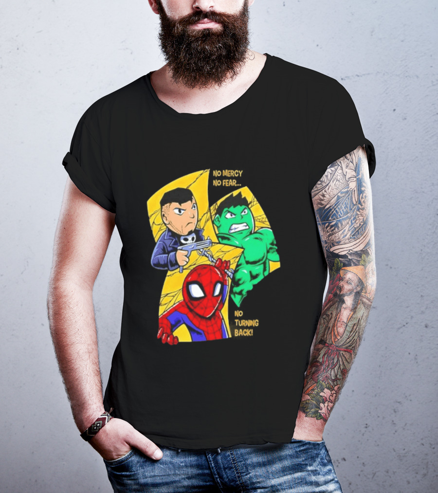 No Mercy No Fear No Turning Back Punisher Hulk Spider Man Comics Characters T-Shirt