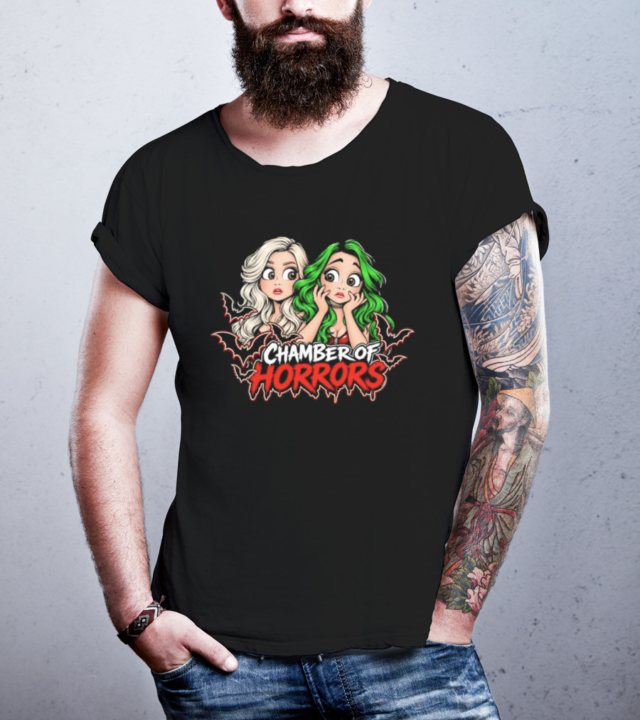 Scarlett And Shotzi Chamber Of Horrors Bats And Green Hair T-Shirt