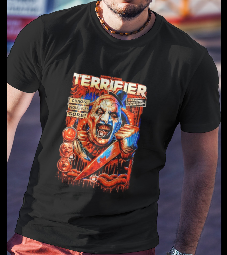 Damien Leone Terrifier Chaos Violence Gore Warning Clown T-Shirt
