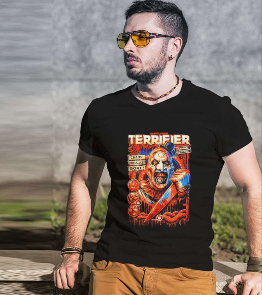 Damien Leone Terrifier Chaos Violence Gore Warning Clown T-Shirt