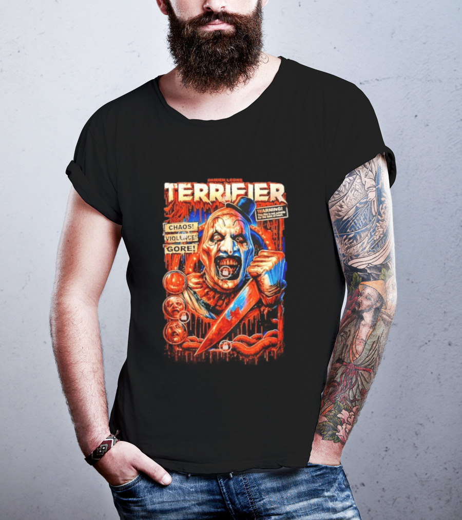 Damien Leone Terrifier Chaos Violence Gore Warning Clown T-Shirt