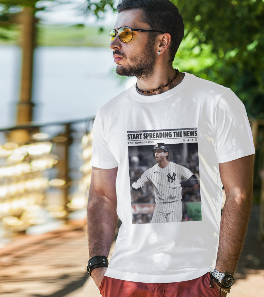 Anthony Volpe New York Yankees Start Spreading The News Pinstripe Jersey Celebration T-Shirt