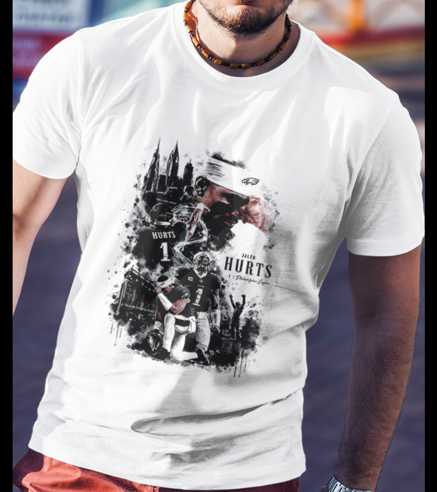 Jalen Hurts 1 Philadelphia Eagles 2026 Two Sided Football T-Shirt