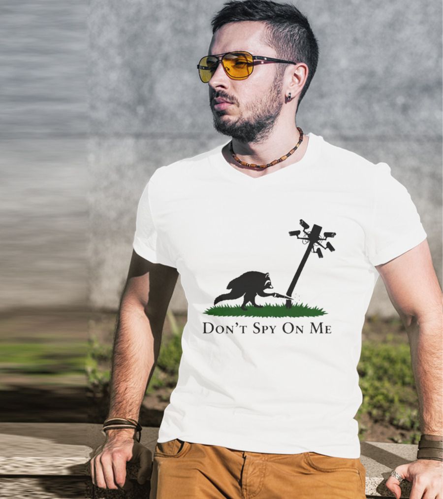 Jimothy Don't Spy On Me Raccoon Cutting Camera Pole T-Shirt