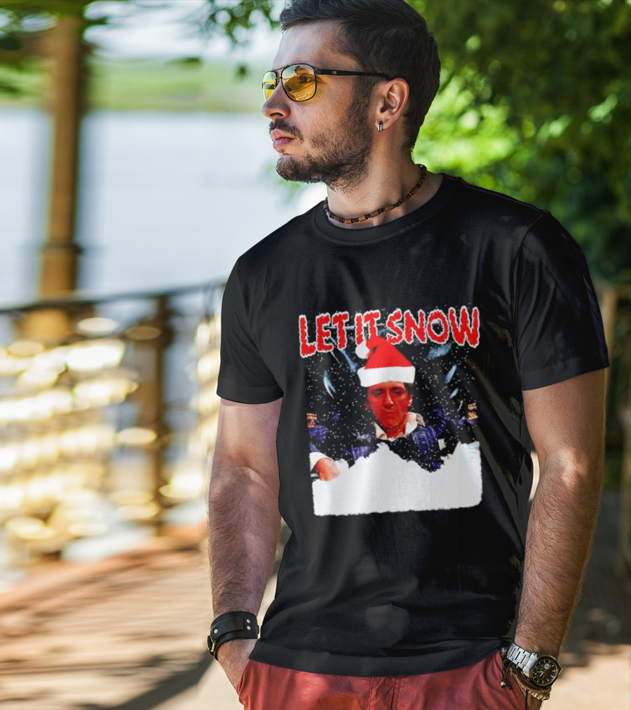 Let It Snow Al Pacino Scarface Tony Montana Snowflakes Santa Hat T-Shirt