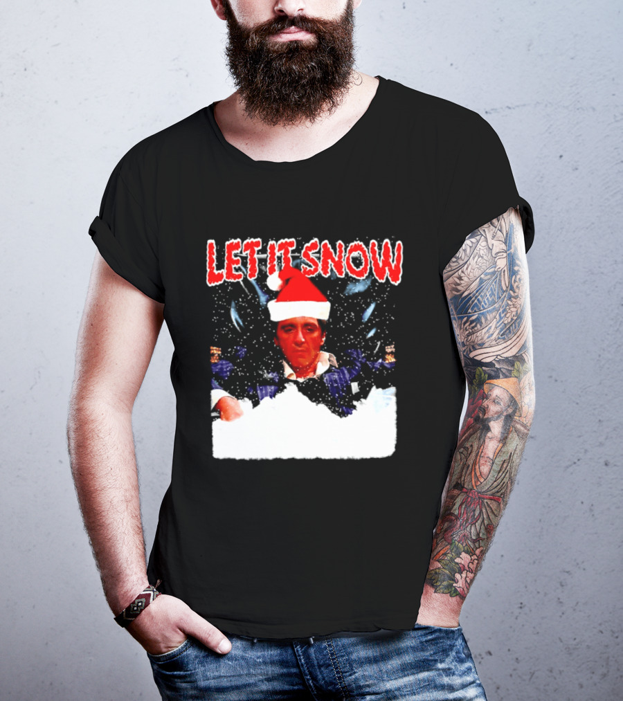 Let It Snow Al Pacino Scarface Tony Montana Snowflakes Santa Hat T-Shirt