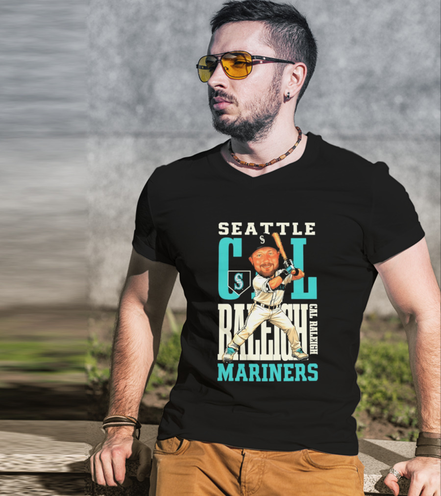Seattle Mariners Cal Raleigh Baseball Caricature Mariners T-Shirt