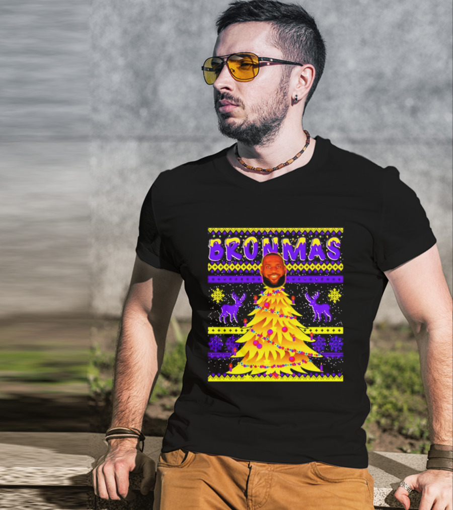 LeBron James Bronmas Christmas Tree Philadelphia 76ers Festive Reindeer T-Shirt