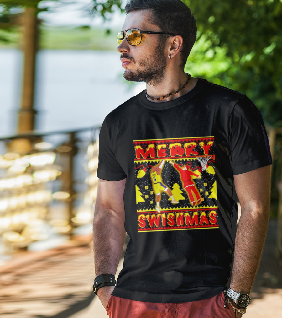 Merry Swishmas LeBron James Santa Dunk Basketball Holiday T-Shirt