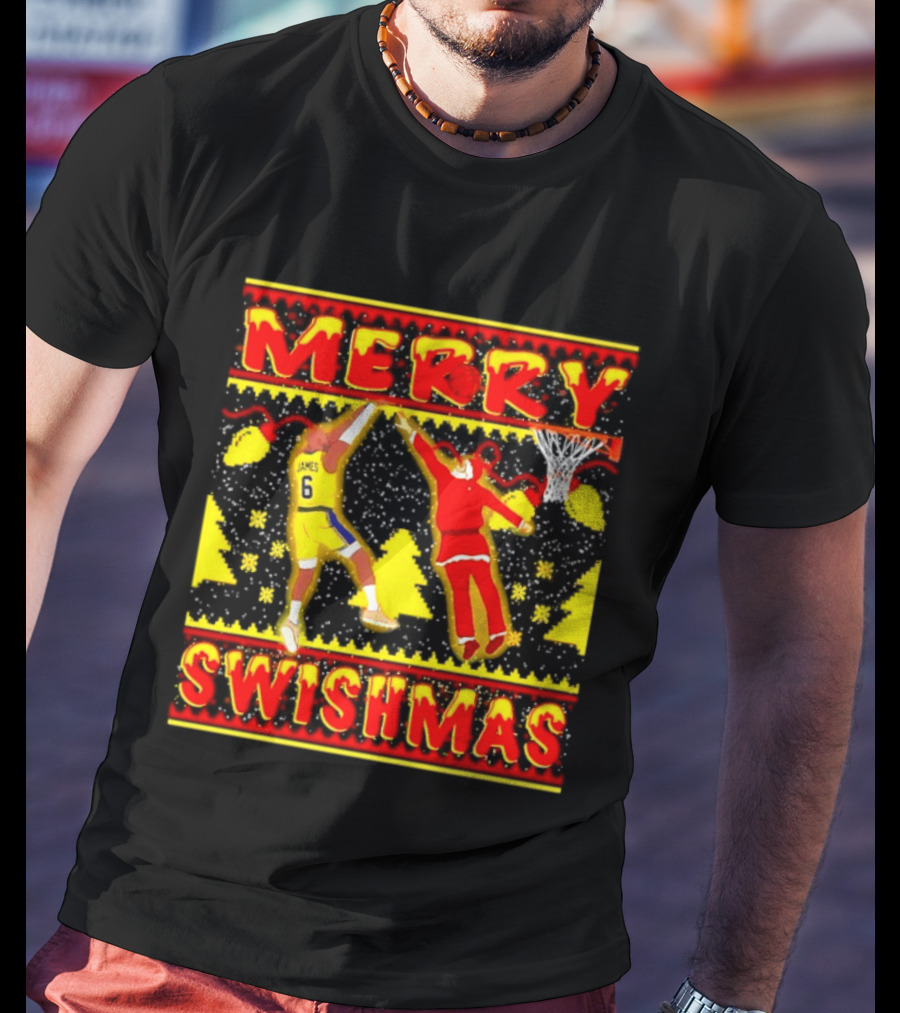 Merry Swishmas LeBron James Santa Dunk Basketball Holiday T-Shirt
