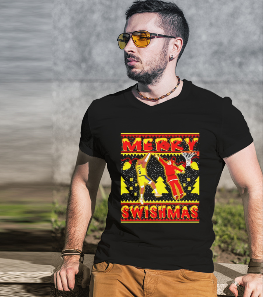 Merry Swishmas LeBron James Santa Dunk Basketball Holiday T-Shirt