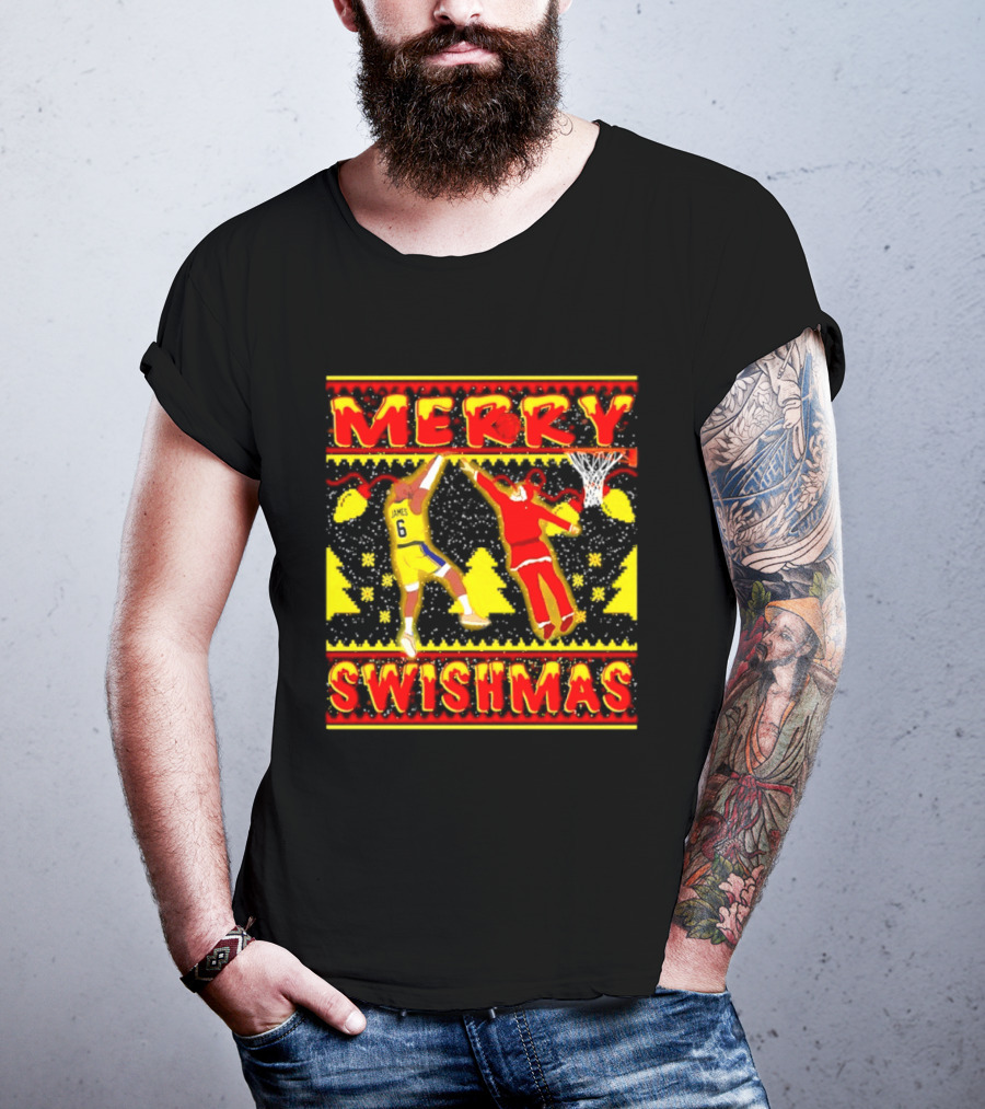 Merry Swishmas LeBron James Santa Dunk Basketball Holiday T-Shirt