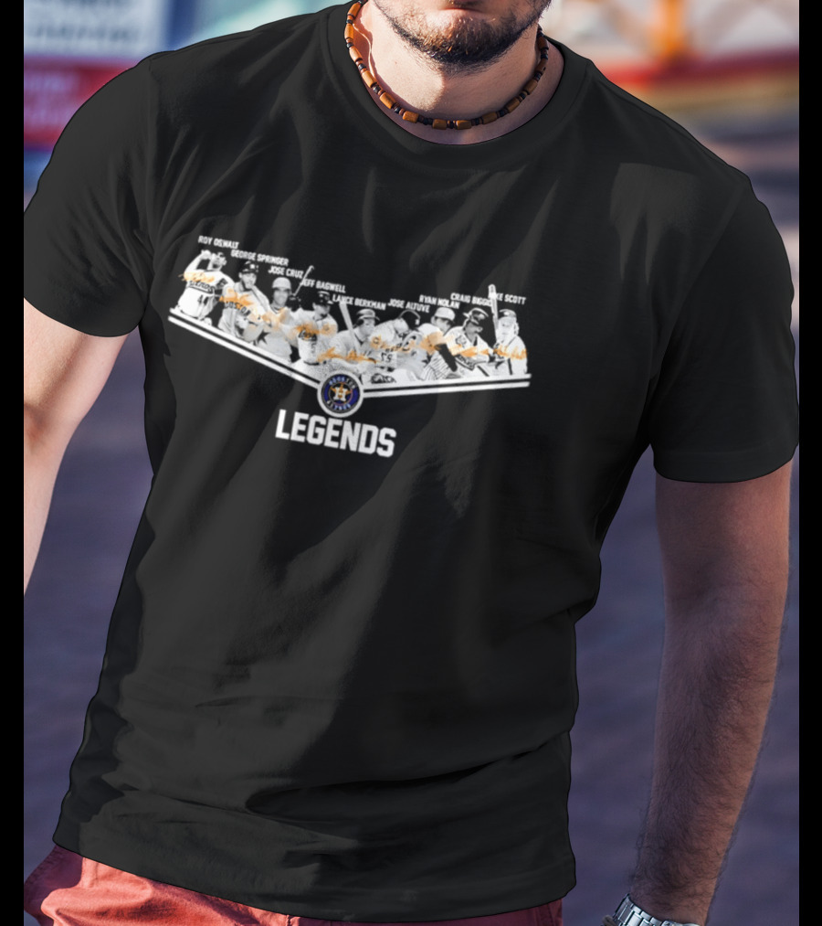 Houston Astros Legends Roy Oswalt George Springer Jose Cruz Jeff Bagwell Lance Berkman Jose Altuve Nolan Ryan Craig Biggio Mike Scott Signatures T-Shirt