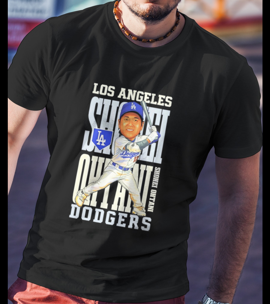 Los Angeles Dodgers Shohei Ohtani Caricature Dodgers Baseball T-Shirt