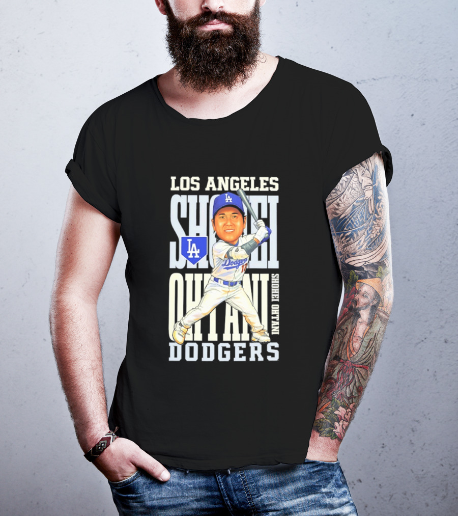 Los Angeles Dodgers Shohei Ohtani Caricature Dodgers Baseball T-Shirt