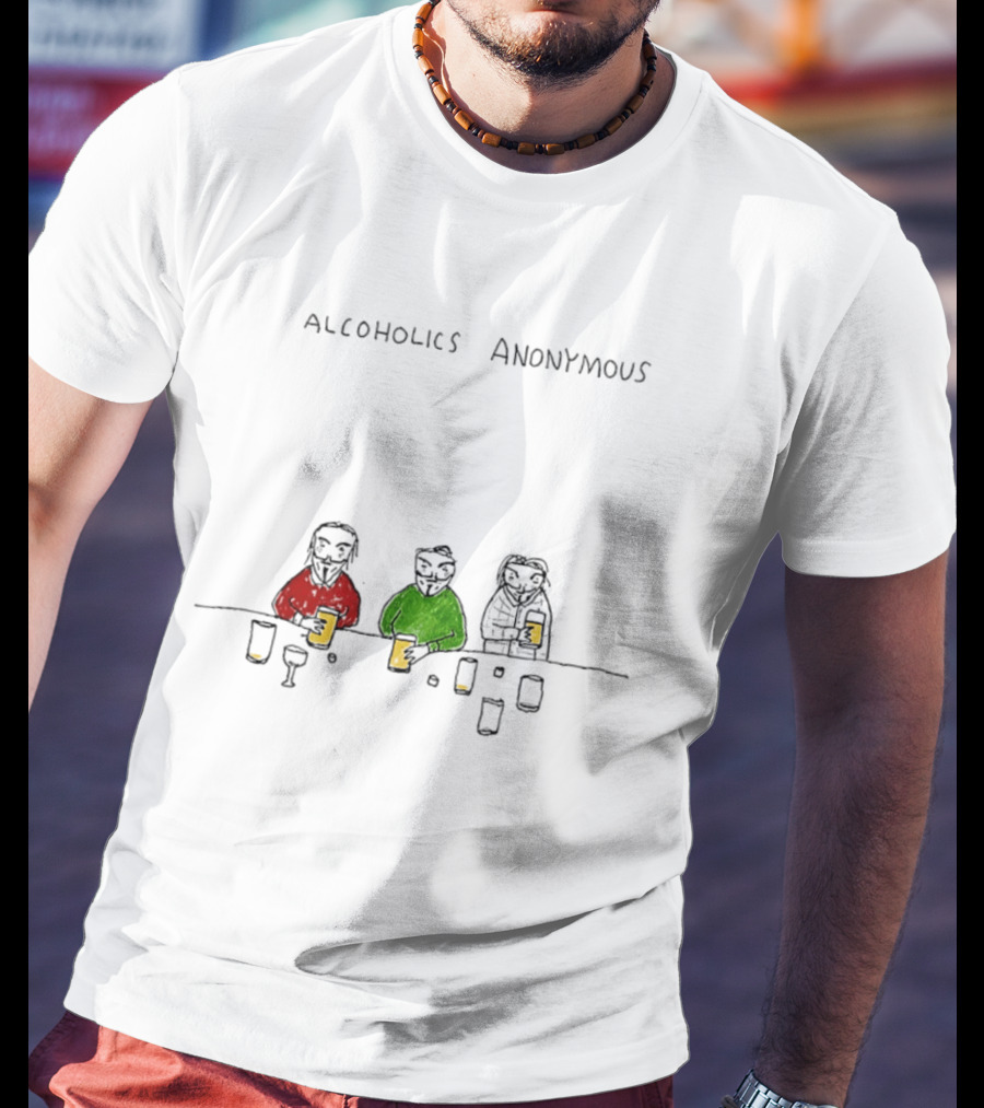 Alcoholics Anonymous Humor Three Characters With Drinks T-Shirt