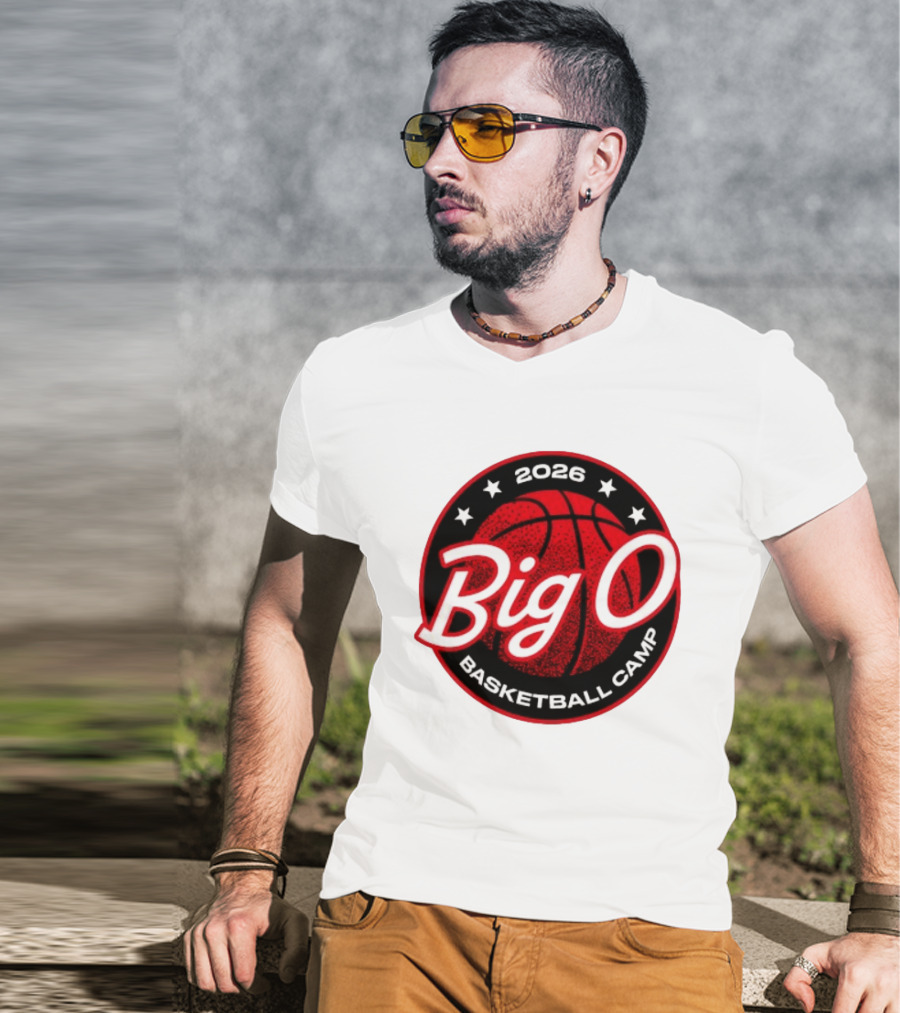 Big O Basketball Camp 2026 Red Basketball Circle Stars T-Shirt