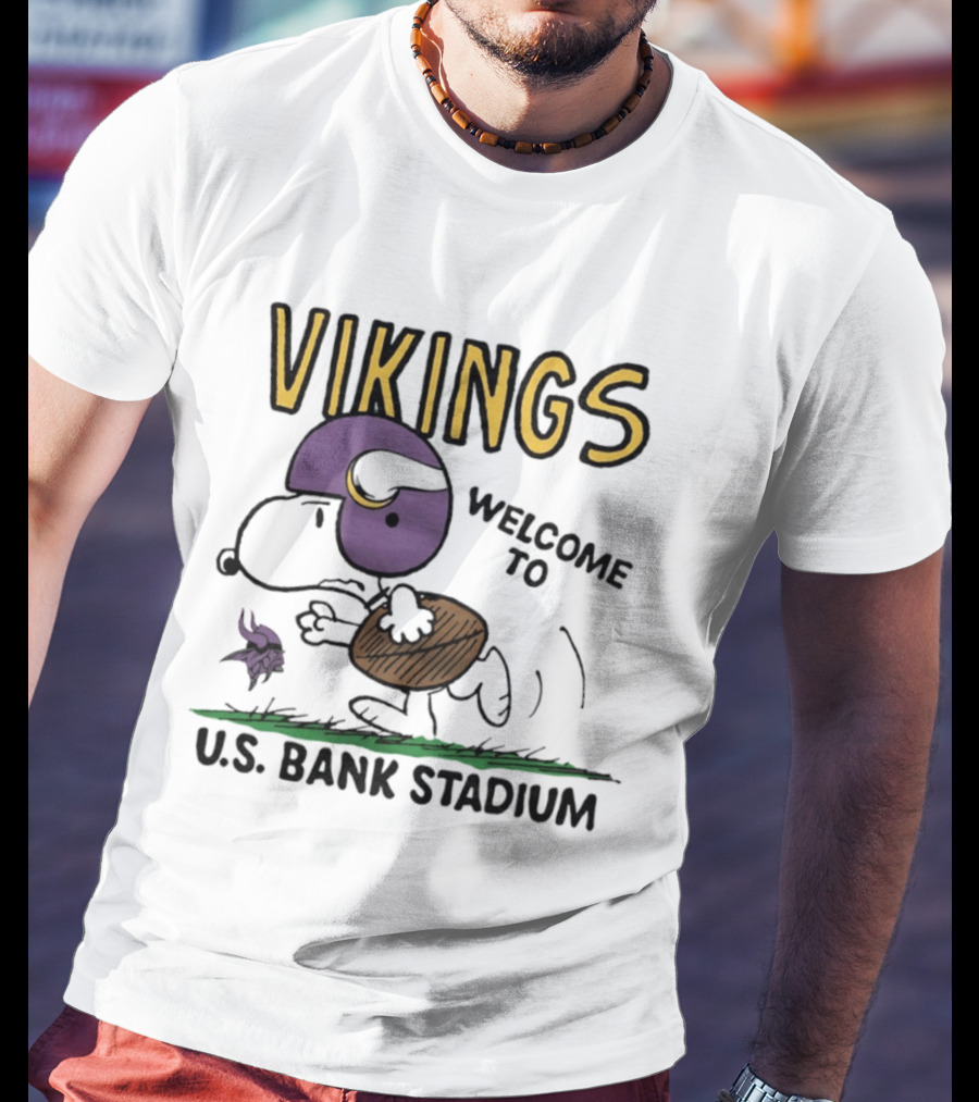 Minnesota Vikings Snoopy Welcome To U.S. Bank Stadium Peanuts Collaboration T-Shirt