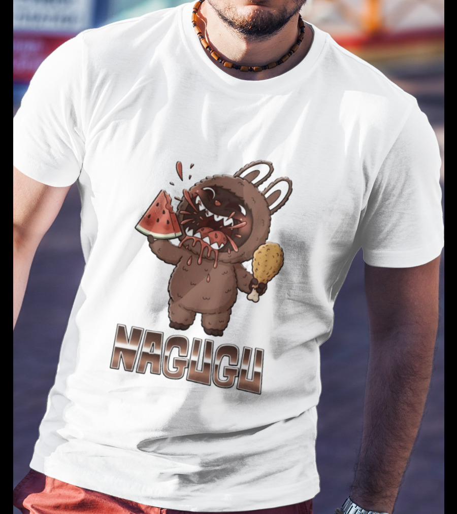 Nagugu Eating Watermelon And Chicken Cartoon T-Shirt