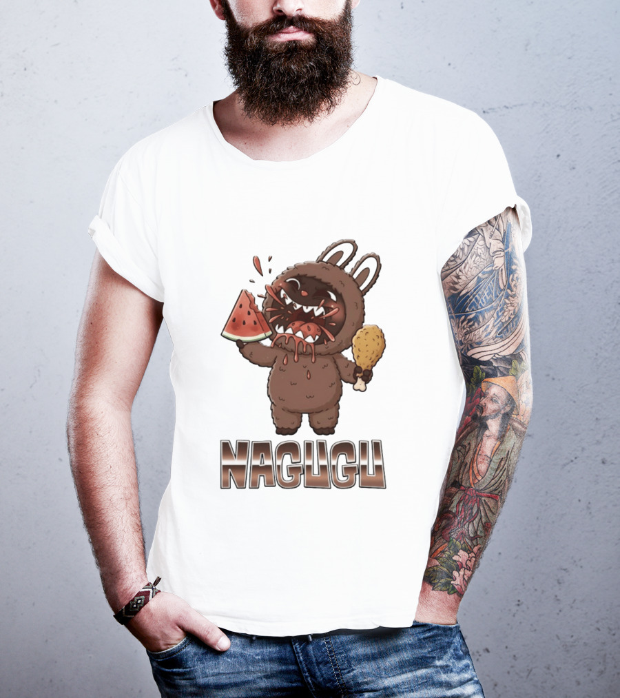 Nagugu Eating Watermelon And Chicken Cartoon T-Shirt