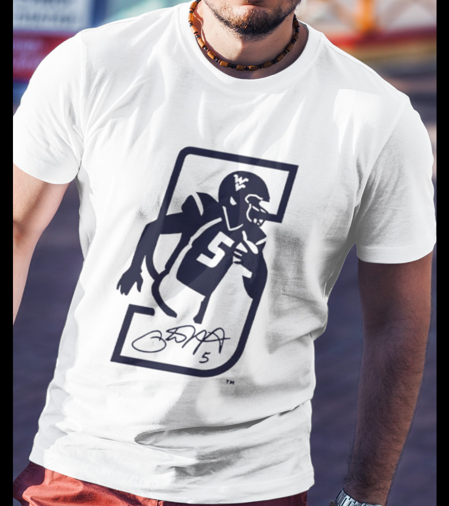 Pat White West Virginia Mountaineers Jersey Number 5 Signature T-Shirt