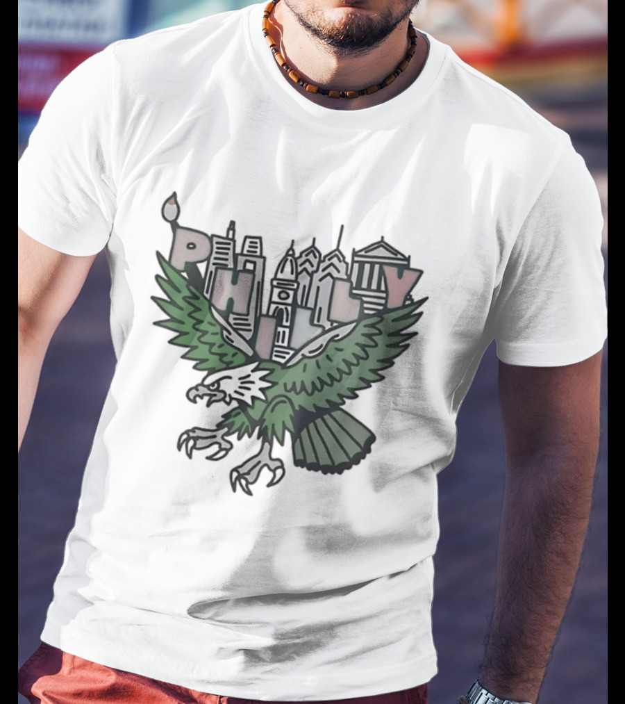 Philly Skyline Green Eagle Wings Cityscape T-Shirt