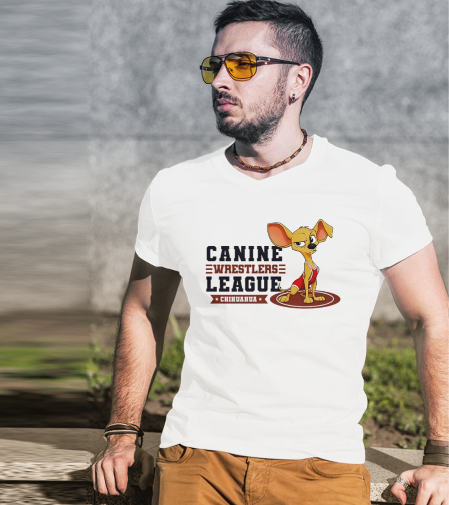 Canine Wrestlers League Chihuahua Wrestler Cartoon T-Shirt