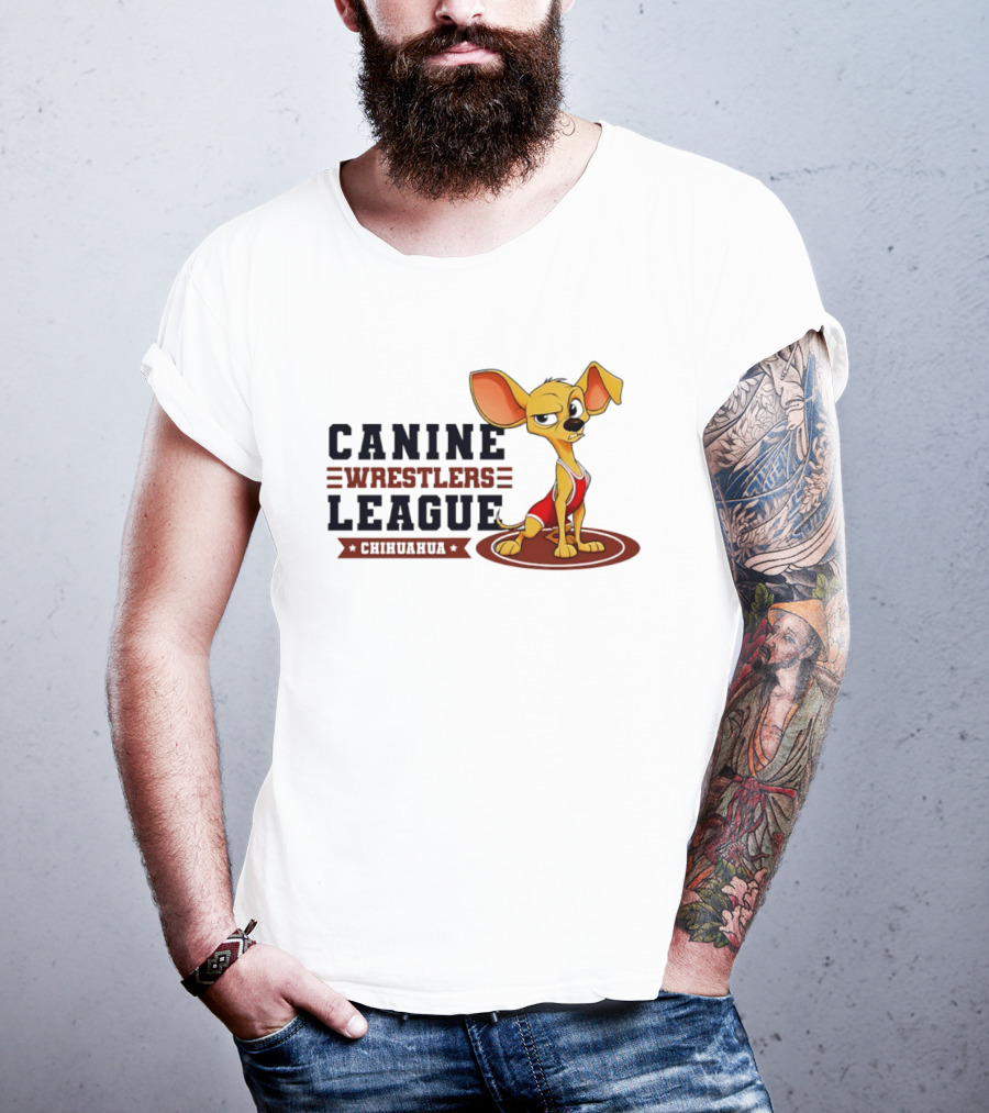 Canine Wrestlers League Chihuahua Wrestler Cartoon T-Shirt