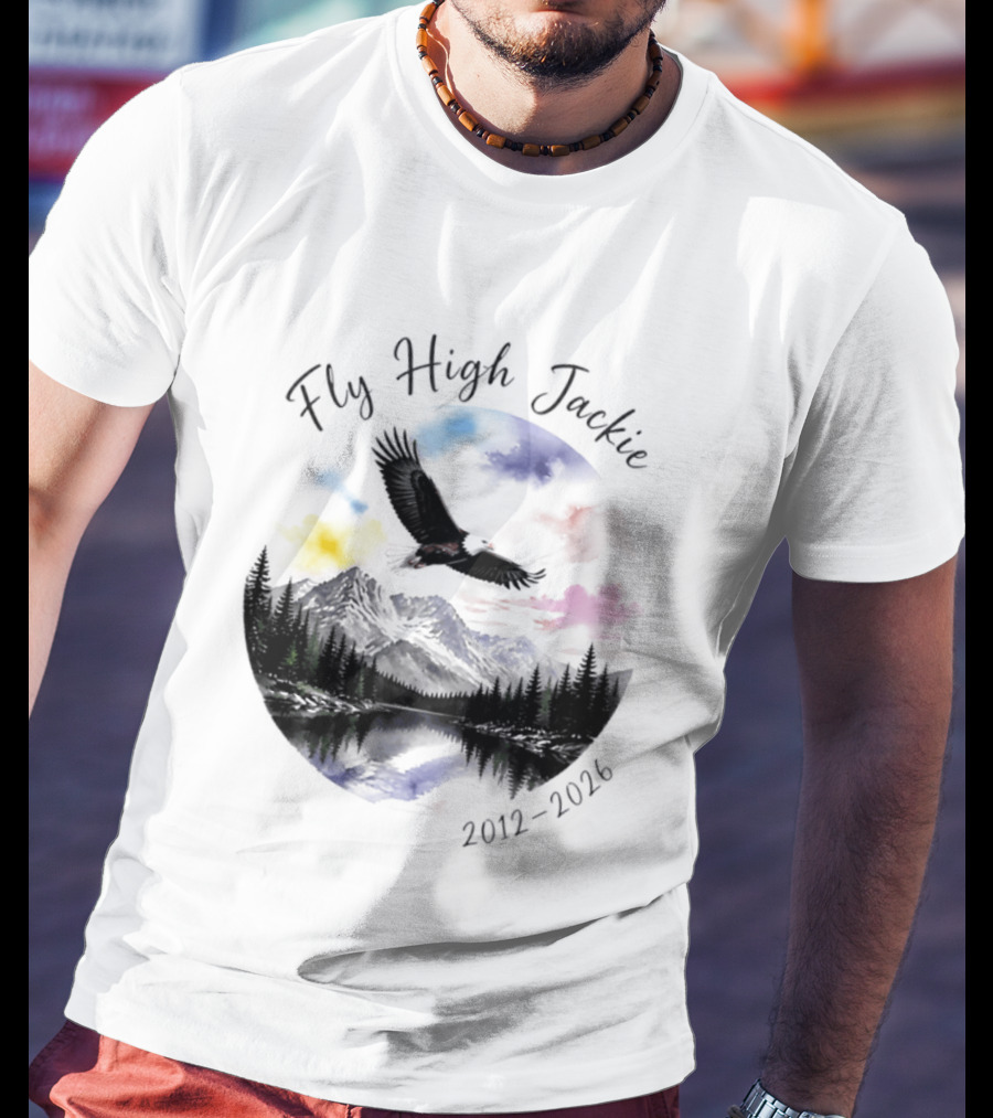 Fly High Jackie 2012 2026 Eagle Mountain Lake Memorial With Soaring Eagle And Scenic Sunset T-Shirt
