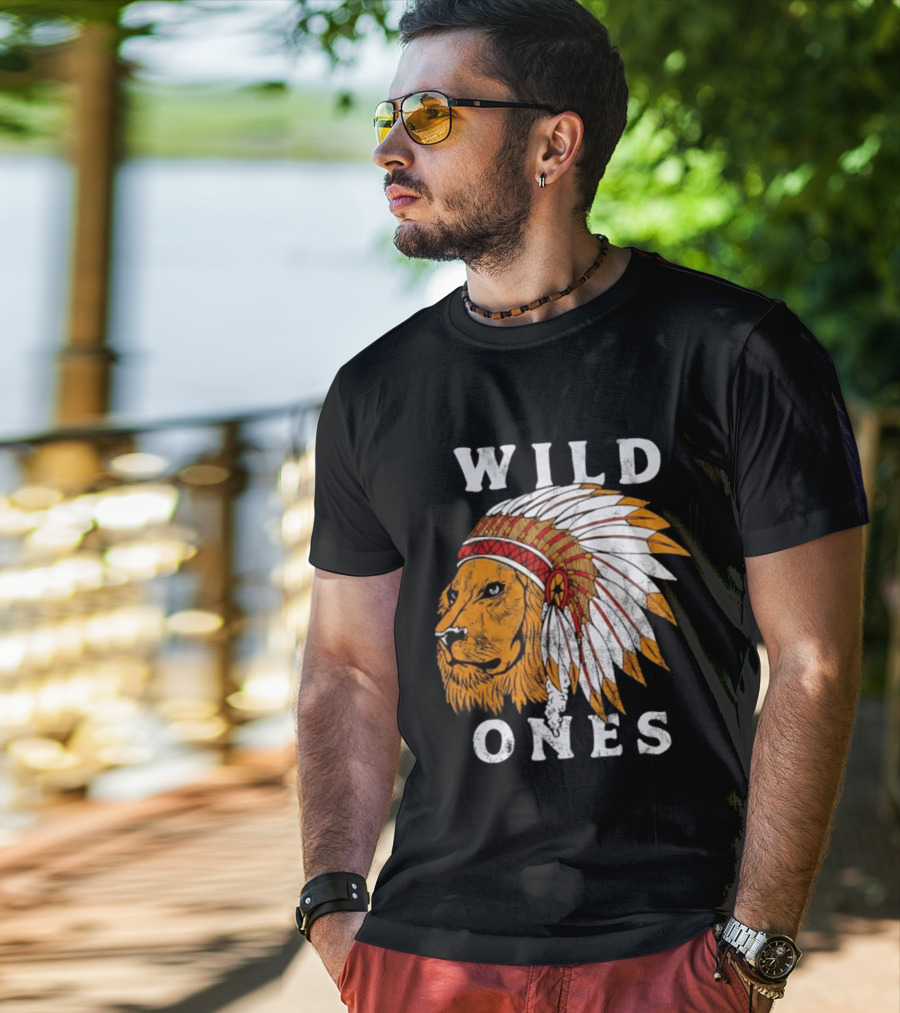 Wild Ones Lion Native American Headdress T-Shirt