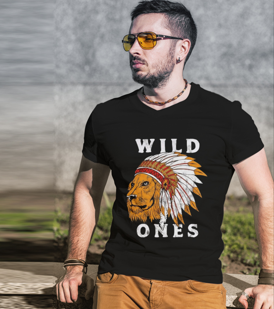 Wild Ones Lion Native American Headdress T-Shirt