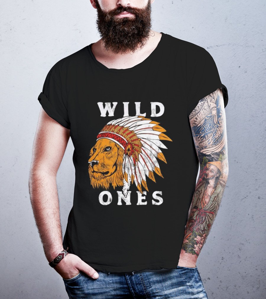 Wild Ones Lion Native American Headdress T-Shirt