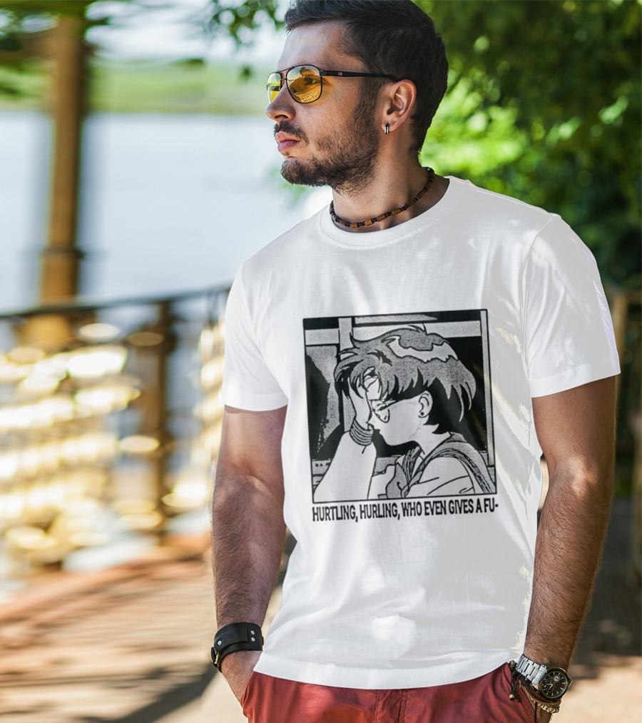 Hurtling Hurling Who Even Gives A Fu 90s Anime Style Frustrated Cartoon T-Shirt