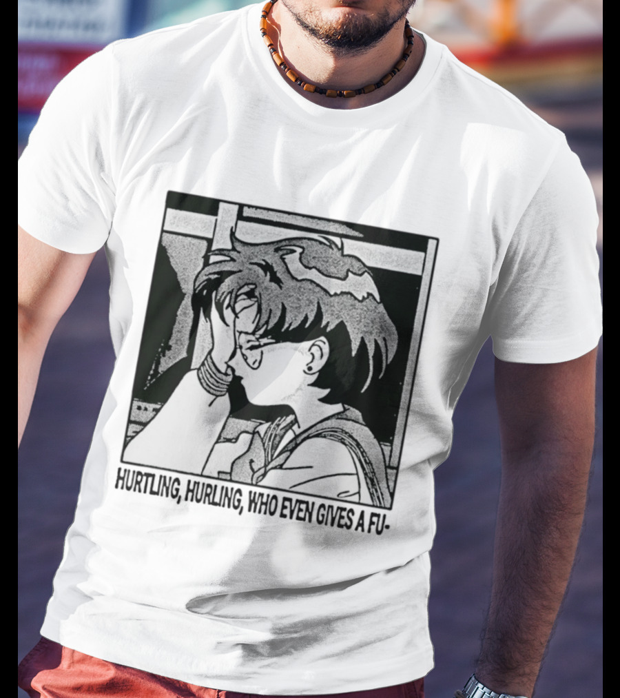 Hurtling Hurling Who Even Gives A Fu 90s Anime Style Frustrated Cartoon T-Shirt