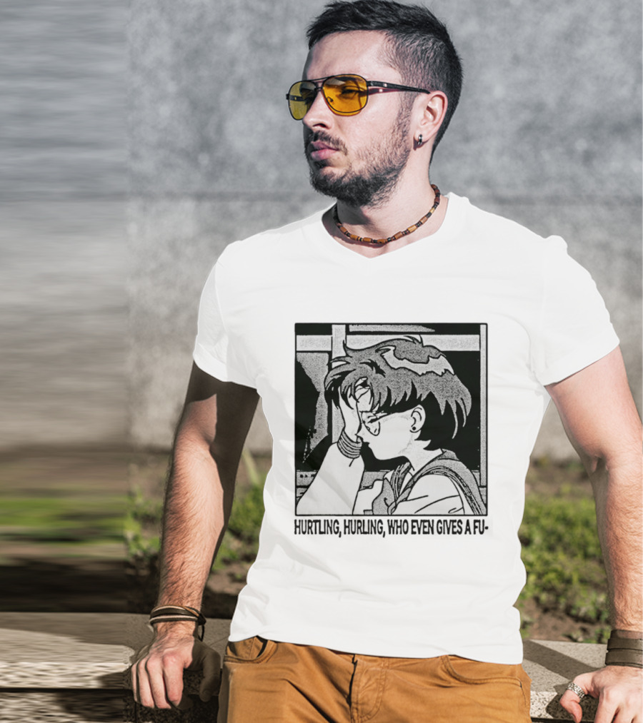 Hurtling Hurling Who Even Gives A Fu 90s Anime Style Frustrated Cartoon T-Shirt