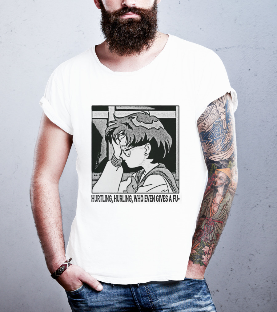 Hurtling Hurling Who Even Gives A Fu 90s Anime Style Frustrated Cartoon T-Shirt