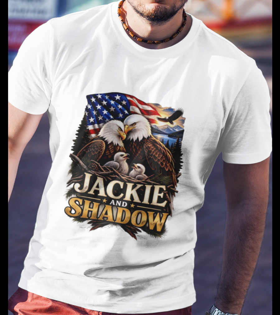 Jackie And Shadow Bald Eagles With American Flag T-Shirt